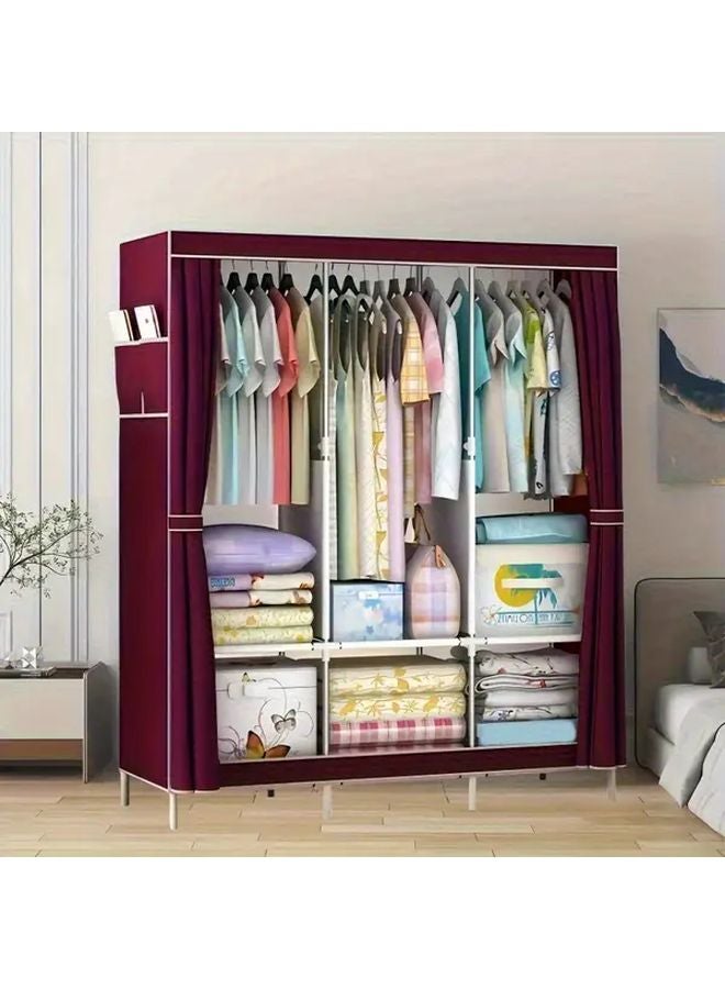 Medium Brown Portable Wardrobe Organizer 59 06 x 27 6 x 17 72 Inches Durable Metal Stand For Bedroom Closet Storage - Image 4